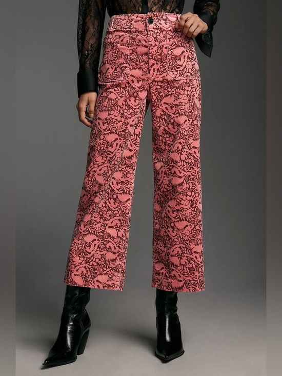 Maeve Pants - Anthropologie Maeve The Colette Pink Botanical Corduroy Wide Leg Pants 31